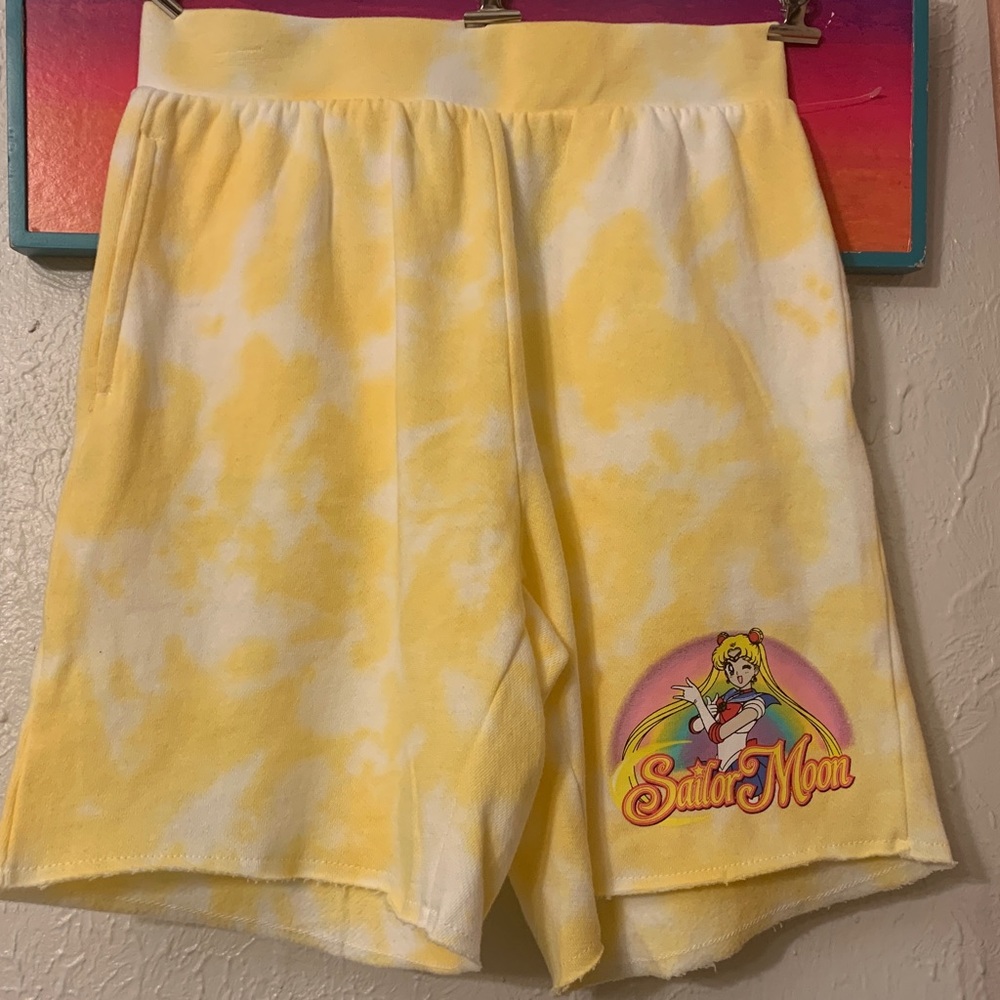 Orange Tie Dye Sailor Moon Graphic Fleece Shorts with Pockets NWT